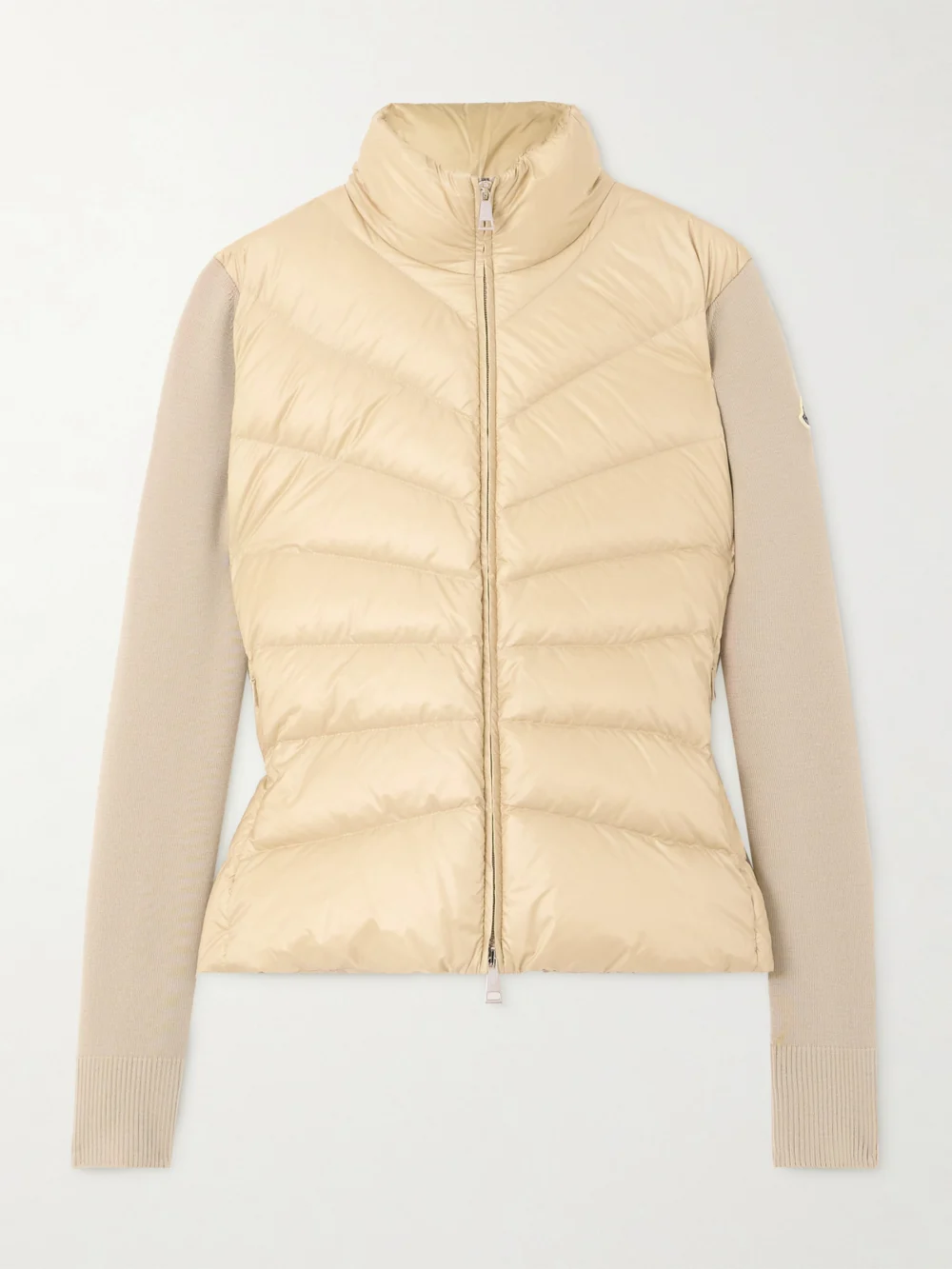 Moncler Apliquéd Wool and Quilted Shell Down Cardigan in off-white