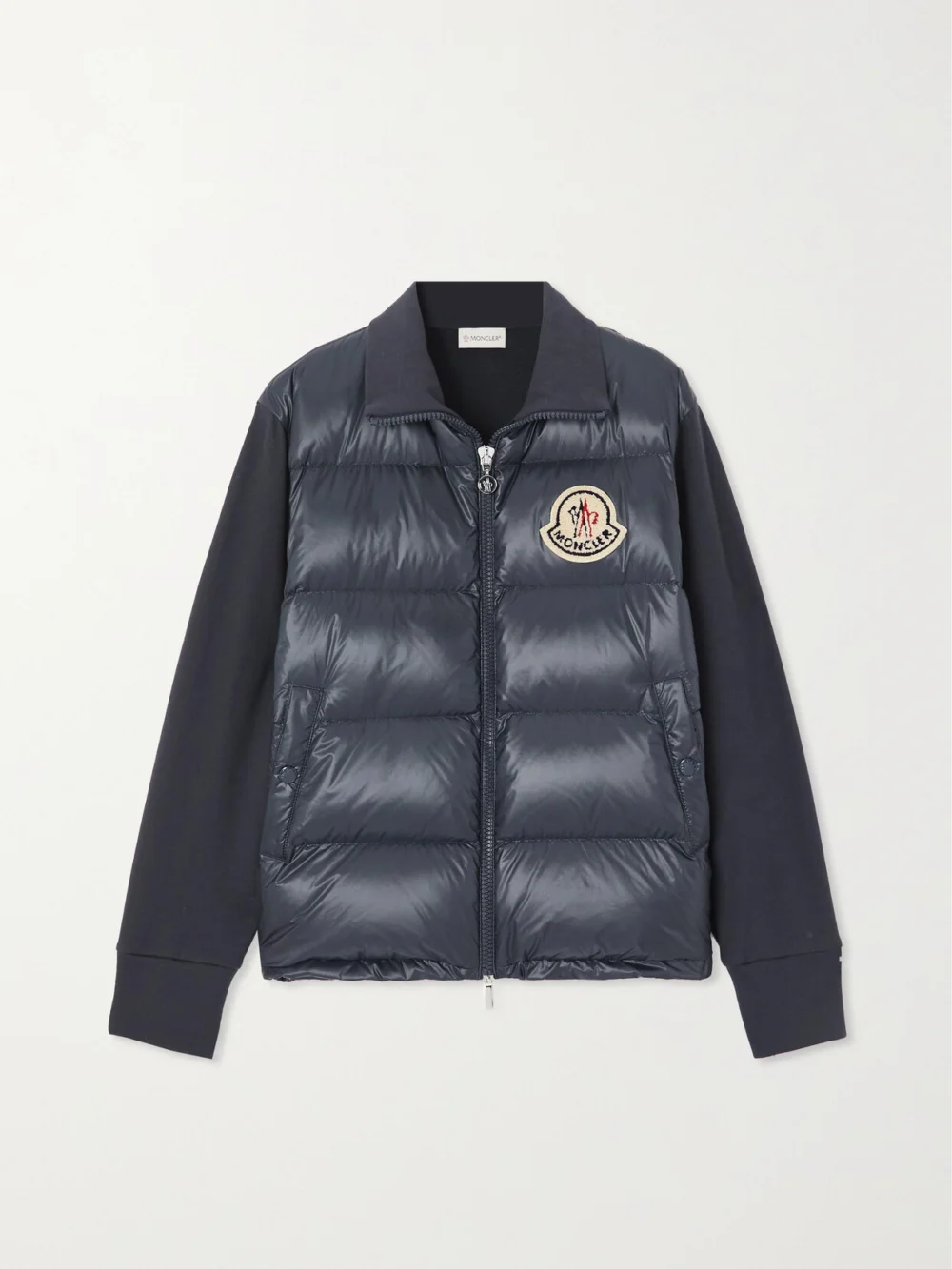 Moncler Appliquéd Cotton-blend Jersey and Quilted Shell Down Jacket in navy