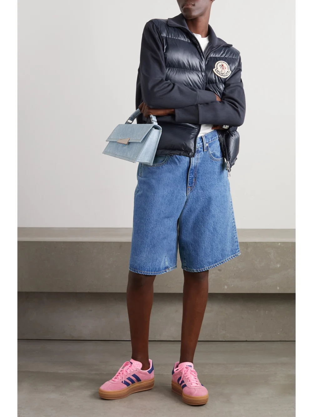 Moncler Appliquéd Cotton-blend Jersey and Quilted Shell Down Jacket, worn by a model