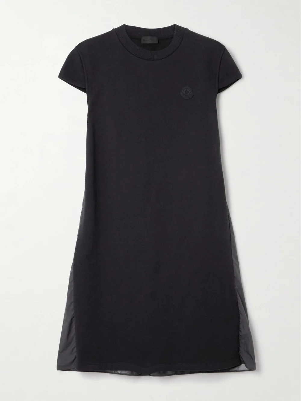 Moncler Appliquéd Cotton-jersey and Pleated Shell Mini Dress in black