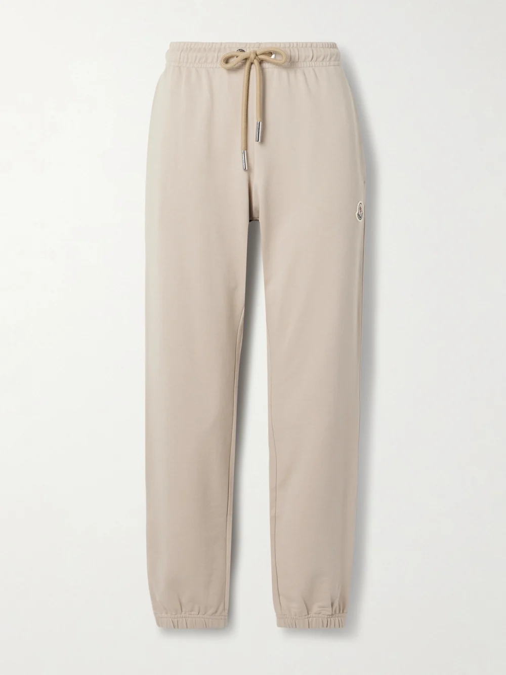 Moncler Appliquéd Cotton-jersey Tapered Track Pants in beige