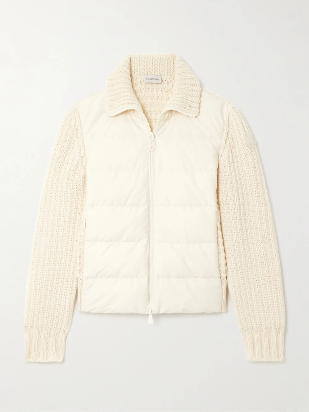 Moncler Appliquéd Quilted Shell-trimmed Wool and Cashmere-blend Down Cardigan in cream