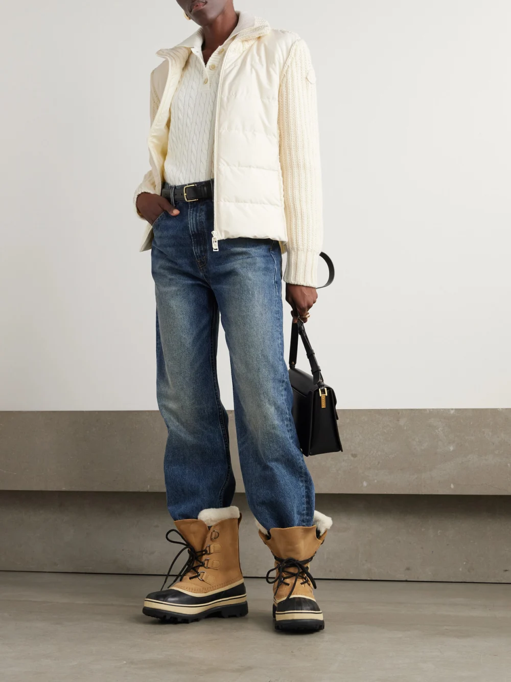 Moncler Appliquéd Quilted Shell-trimmed Wool and Cashmere-blend Down Cardigan, worn by a model