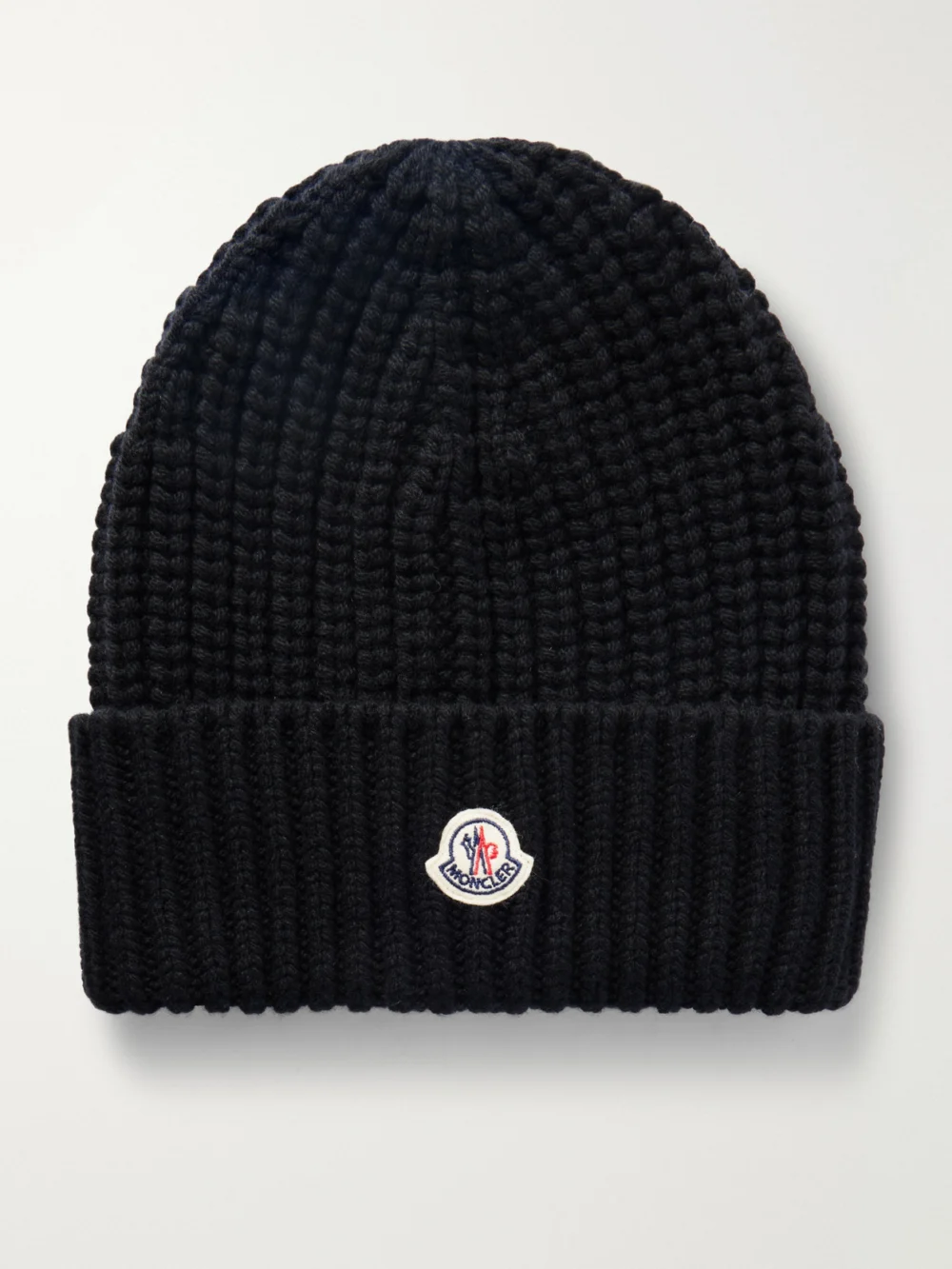 Moncler Appliquéd Ribbed Wool and Cashmere-blend Beanie in black