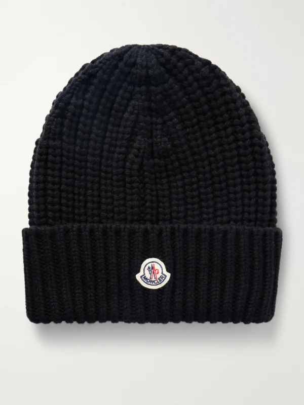 Moncler Appliquéd Ribbed Wool and Cashmere-blend Beanie
