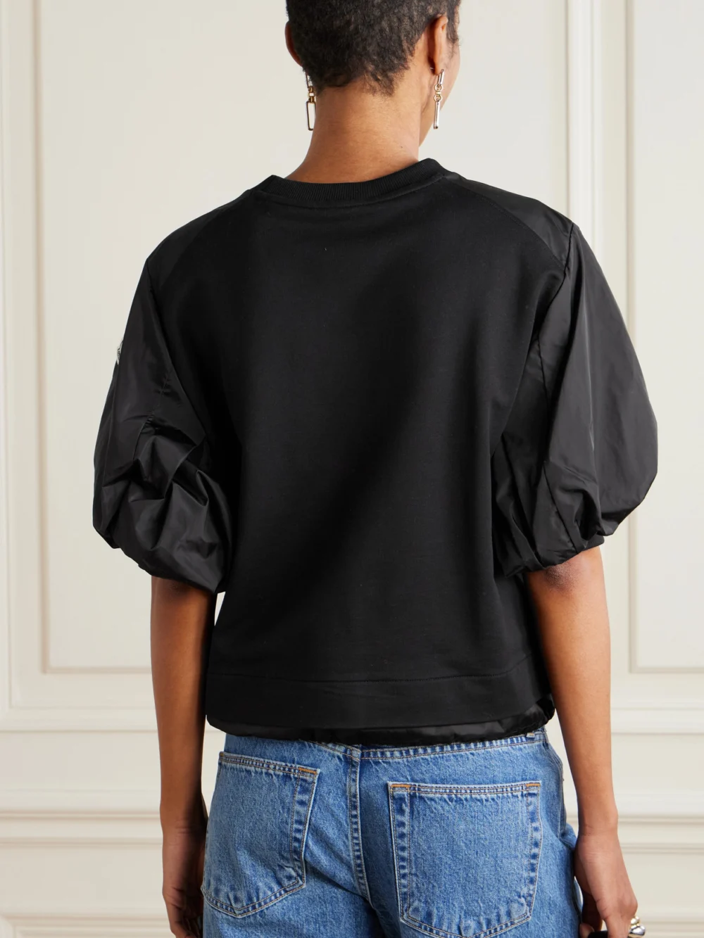 Back view of the Moncler Appliquéd Shell-trimmed Cotton-jersey T-shirt
