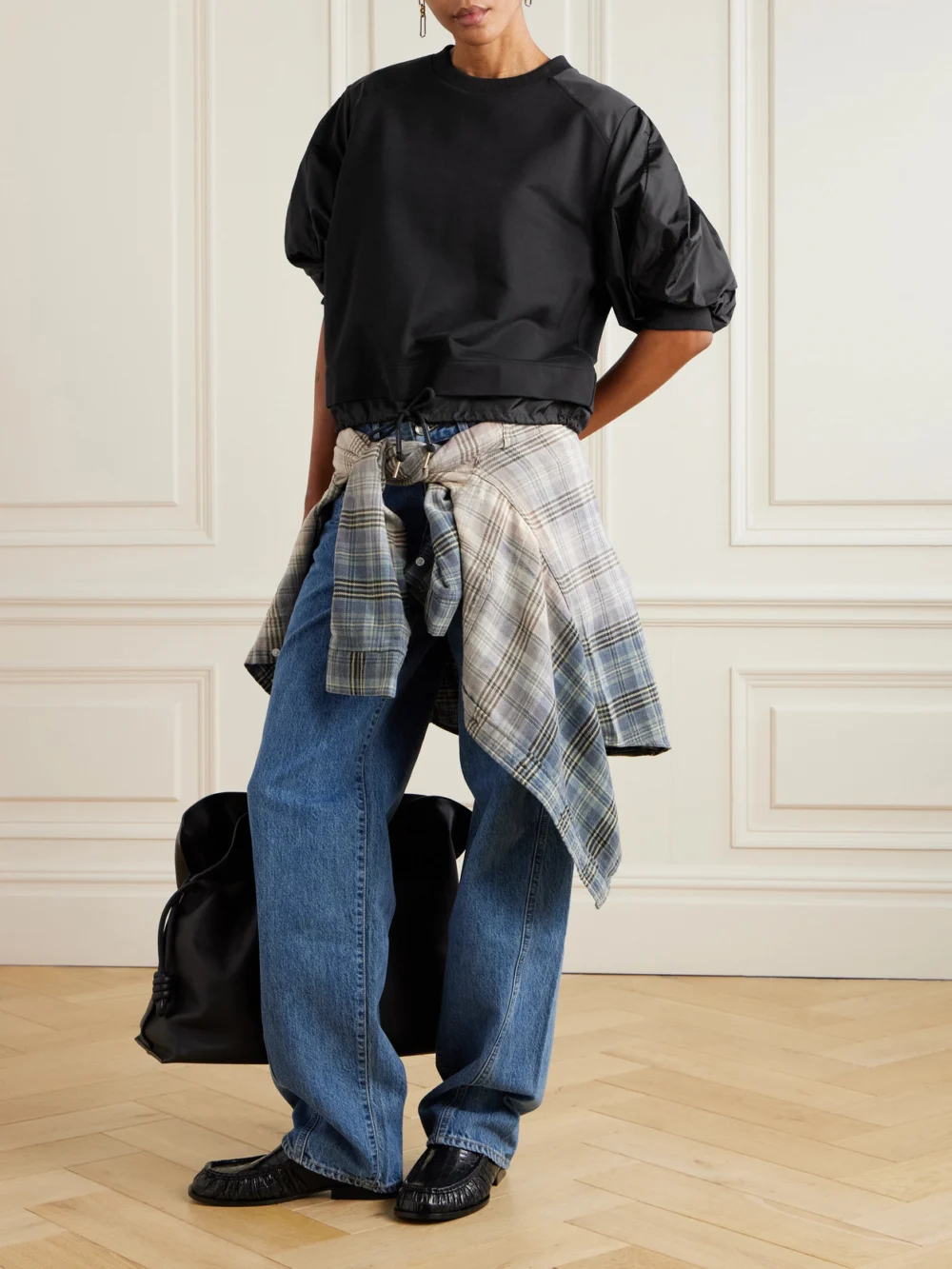 Moncler Appliquéd Shell-trimmed Cotton-jersey T-shirt, worn by a model