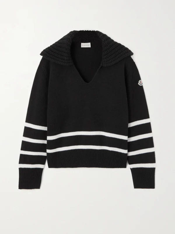 Moncler Appliquéd Striped Wool and Cashmere-blend Sweater