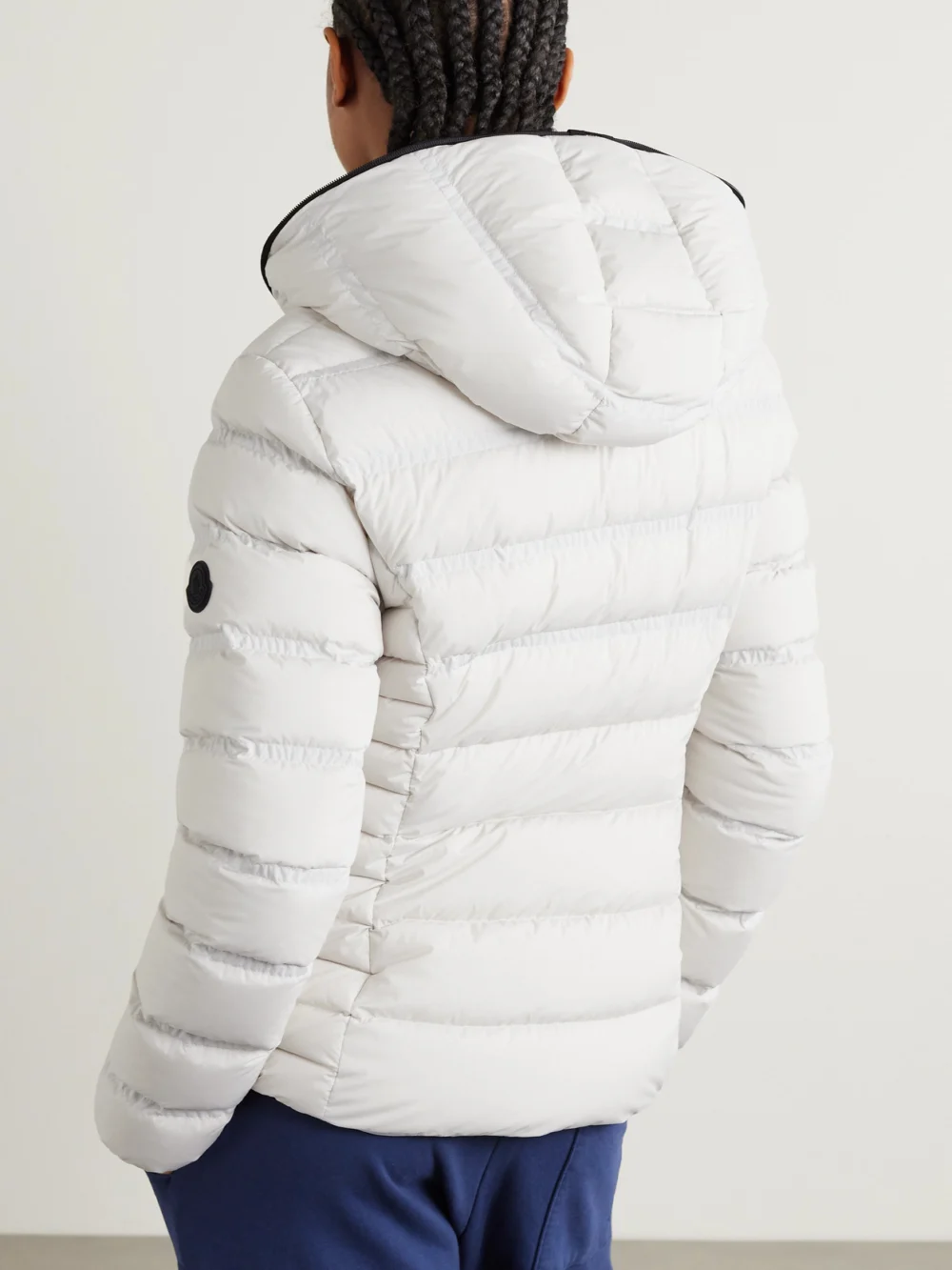 Back view of the Moncler Appliquéd Webbing-trimmed Quilted Shell Down Jacket