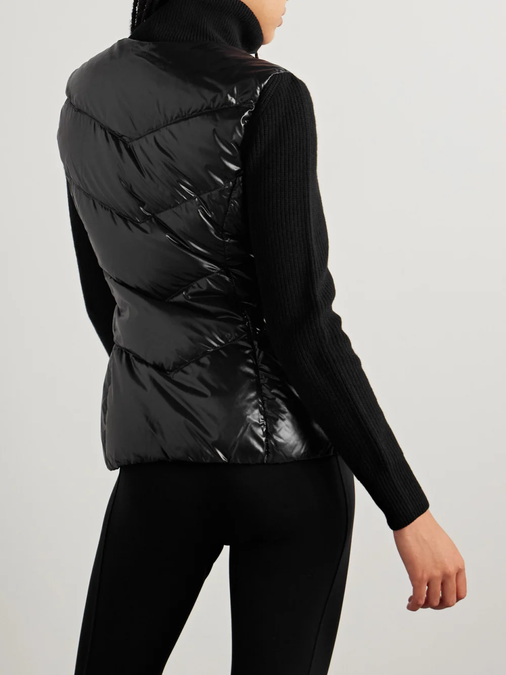 Back view of the Moncler Appliquéd Wool and Quilted Shell Down Jacket