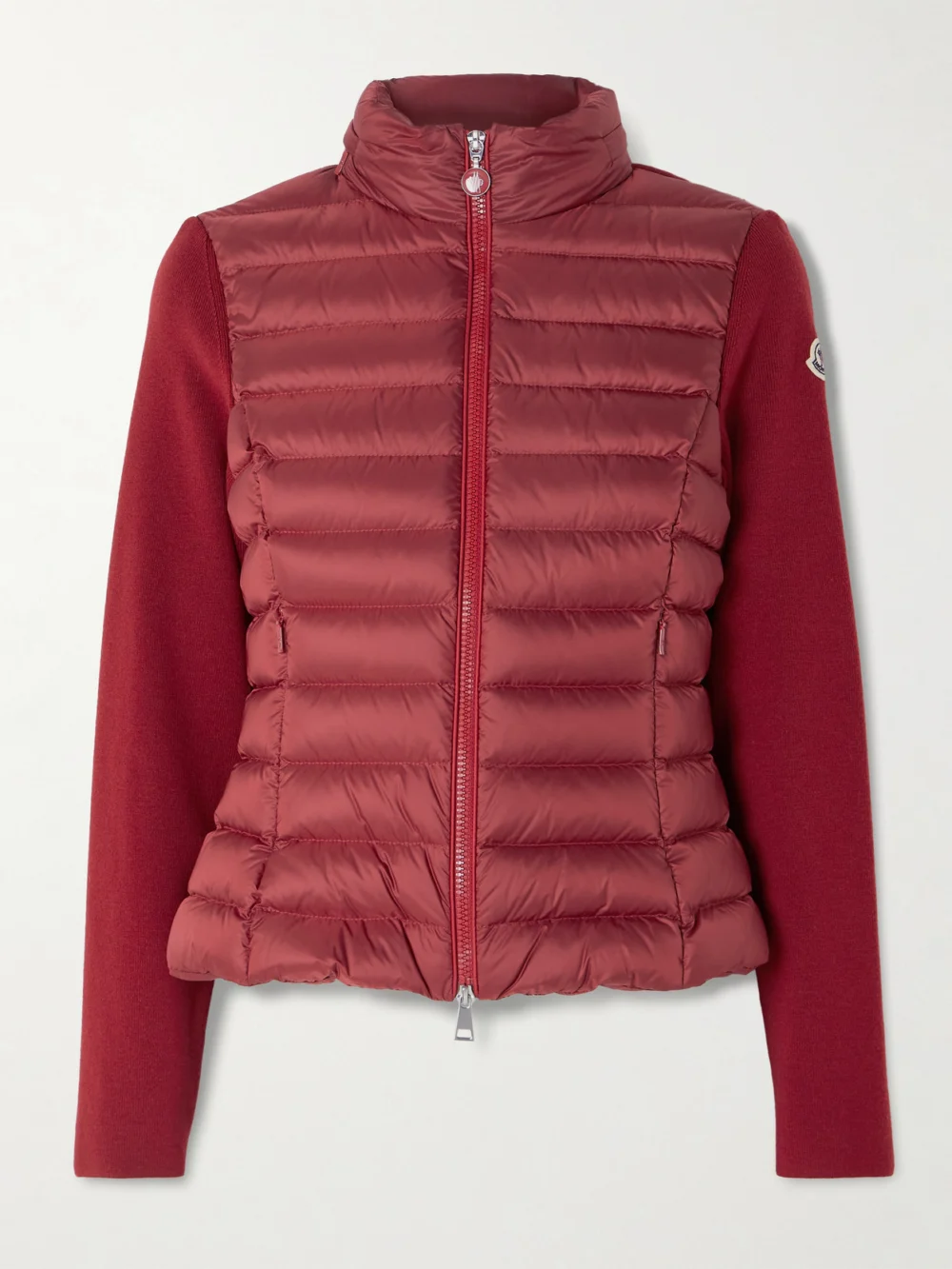Moncler Appliquéd Wool-blend and Quilted Shell Down Cardigan in red