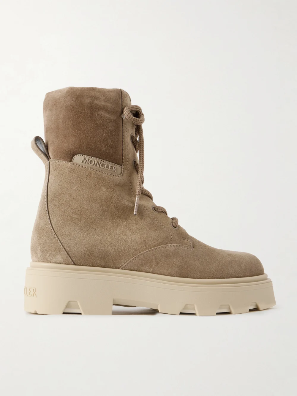 Moncler Aurea Paneled Suede Ankle Boots in taupe