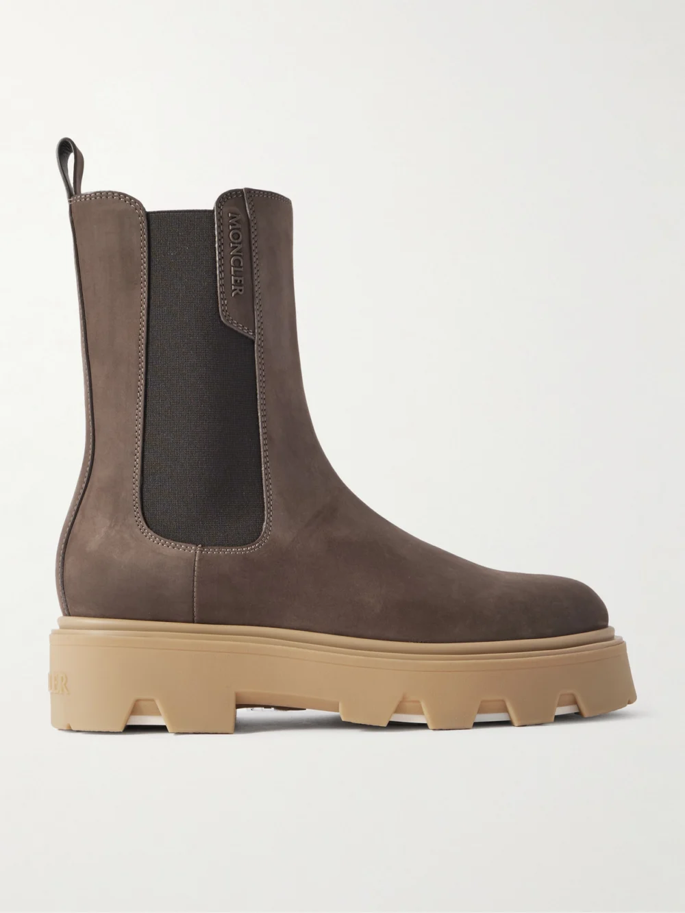 Moncler Aurea Suede Chelsea Boots in dark brown