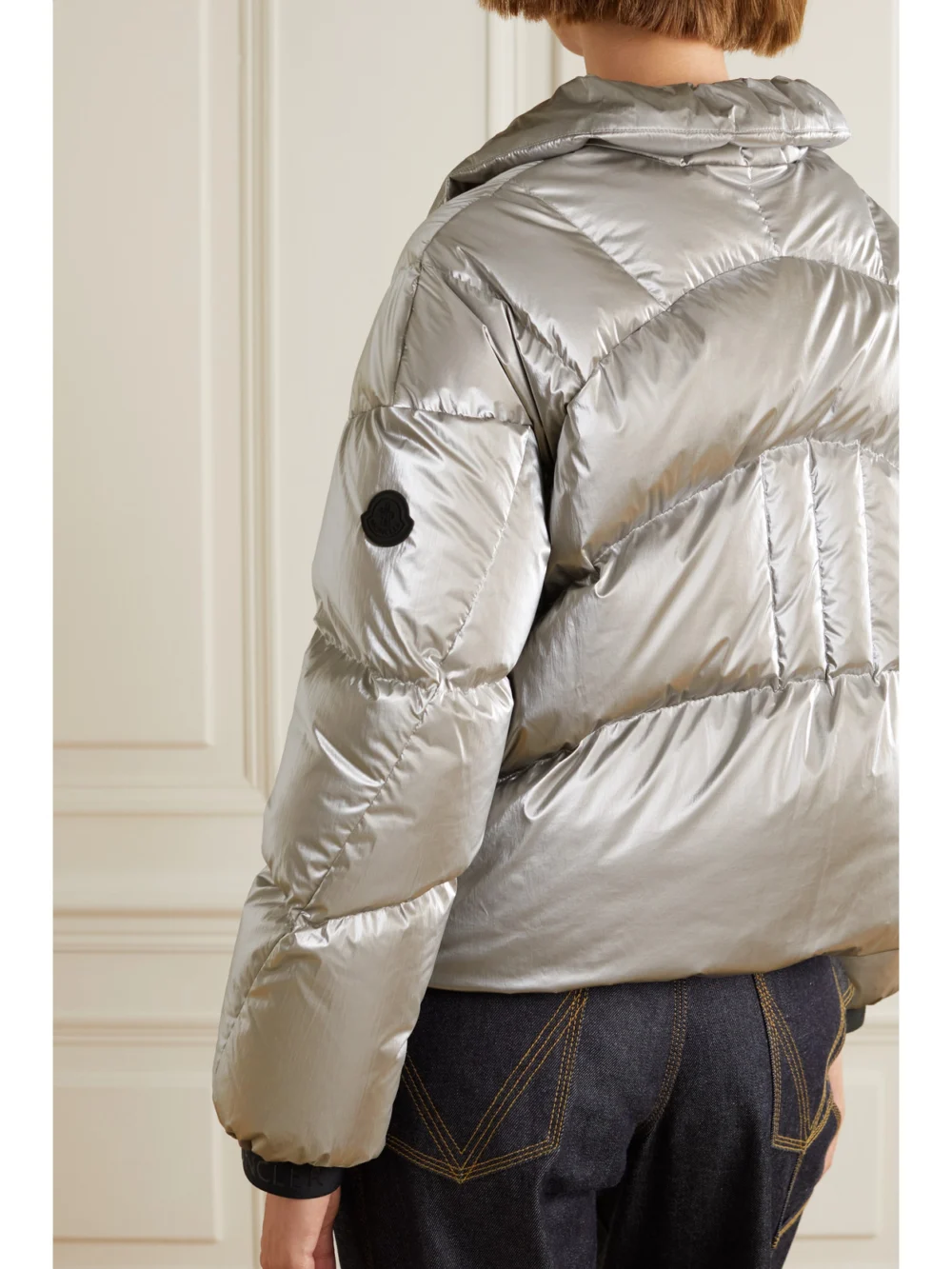 Back view of the Moncler Avoriaz Quilted Metallic Shell Down Jacket