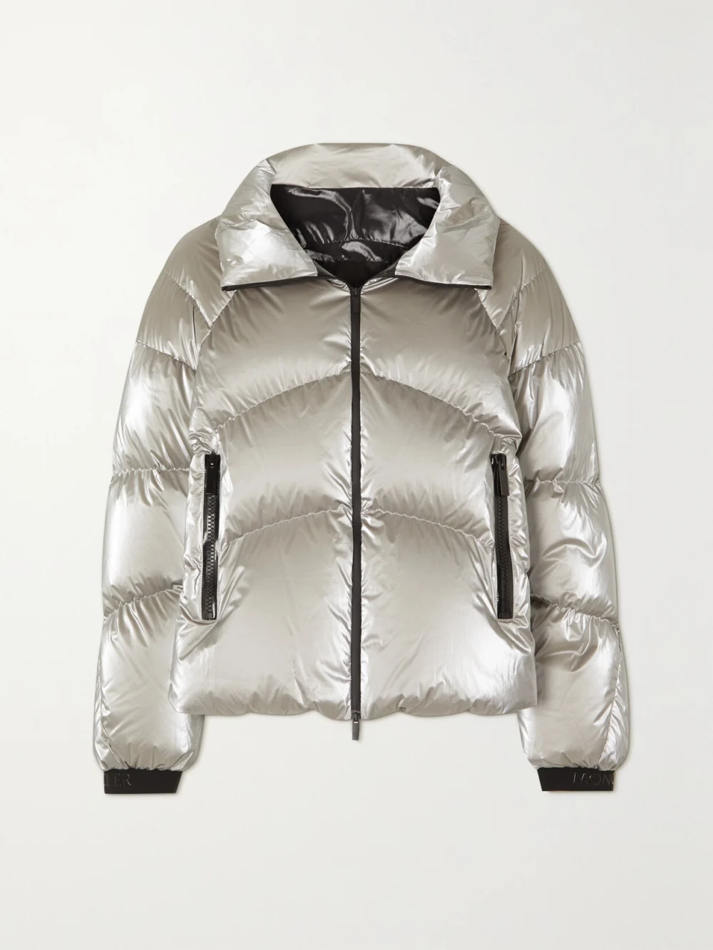 Moncler Avoriaz Quilted Metallic Shell Down Jacket in silver