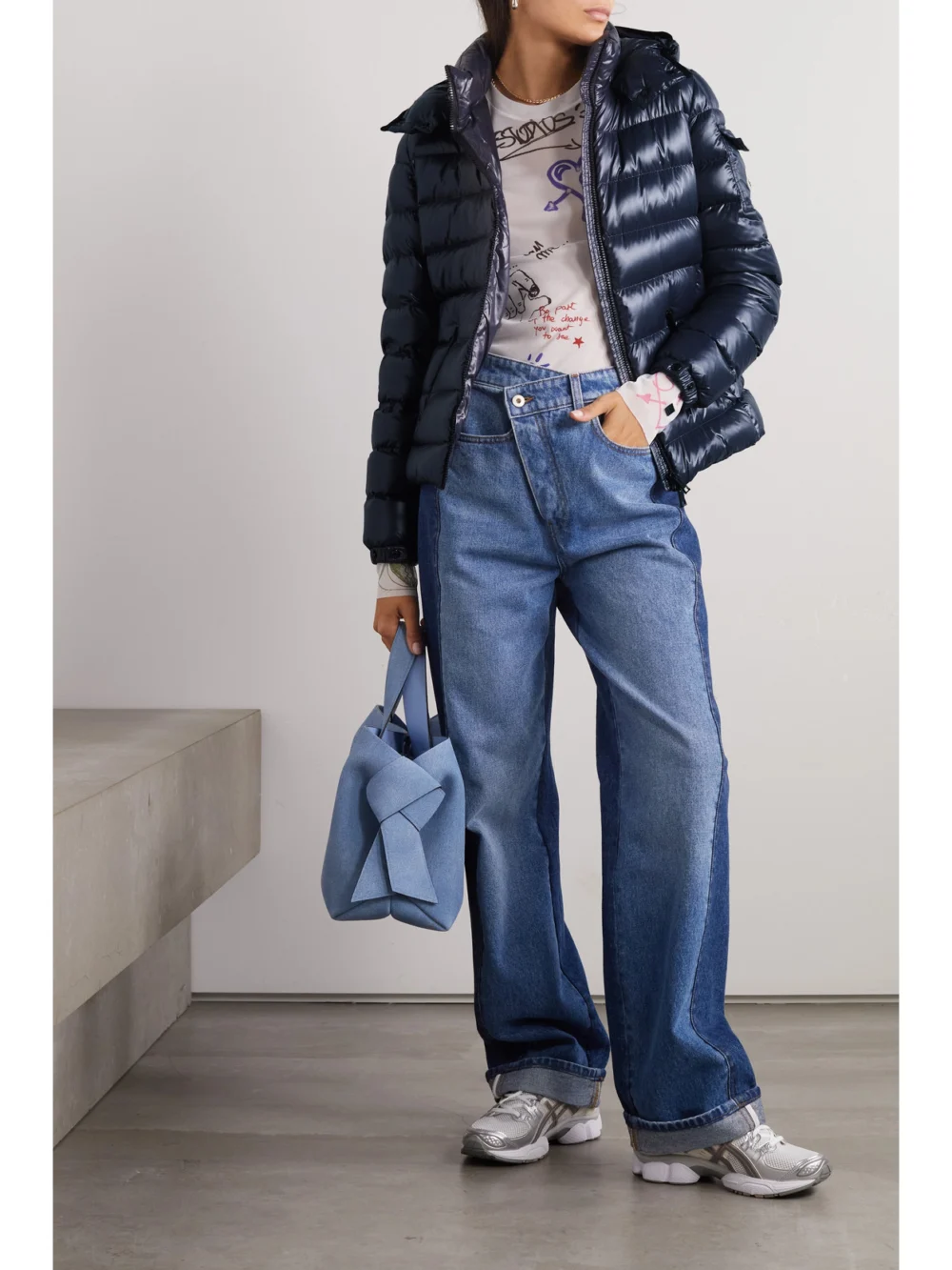 Moncler Bady Quilted Shell Down Hooded Jacket, worn by a model