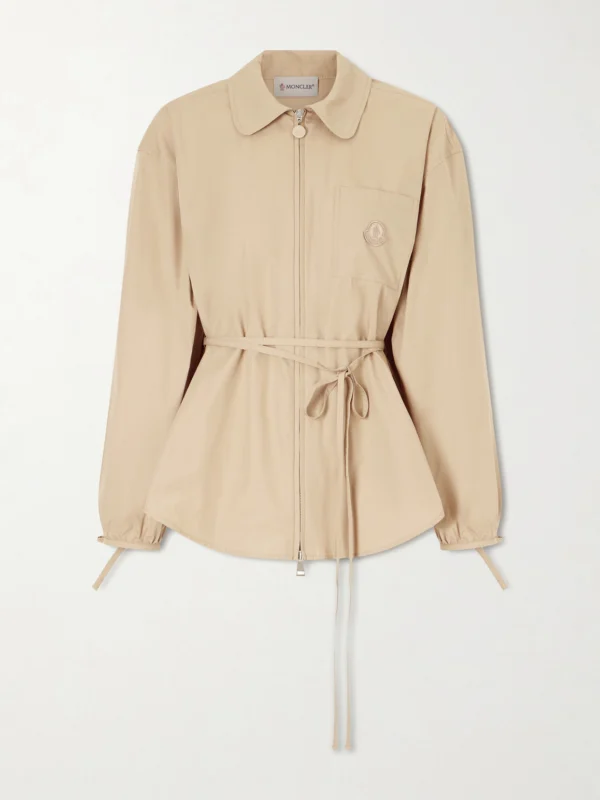 Moncler Belted Appliquéd Cotton-poplin Zip-up Shirt
