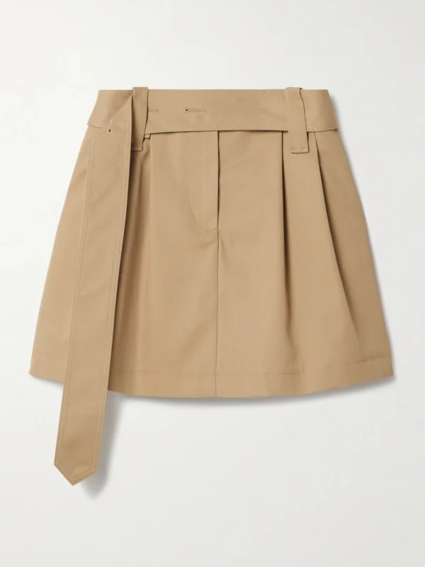 Moncler Belted Pleated Twill Mini Skirt
