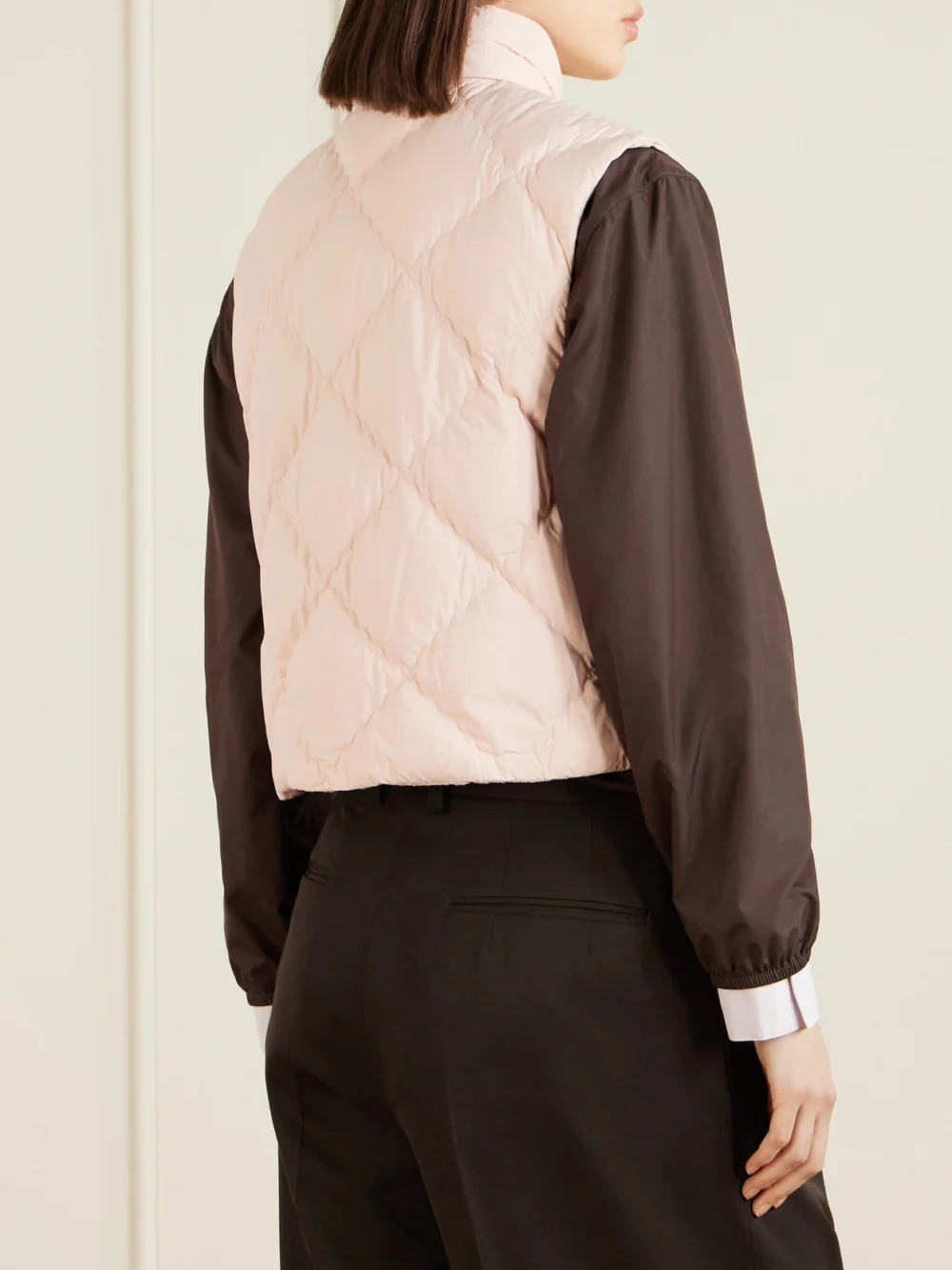 Back view of the Moncler Biois Cropped Appliquéd Padded Quilted Shell Down Vest