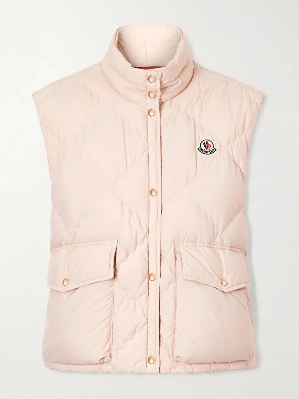 Moncler Biois Cropped Appliquéd Padded Quilted Shell Down Vest in baby pink