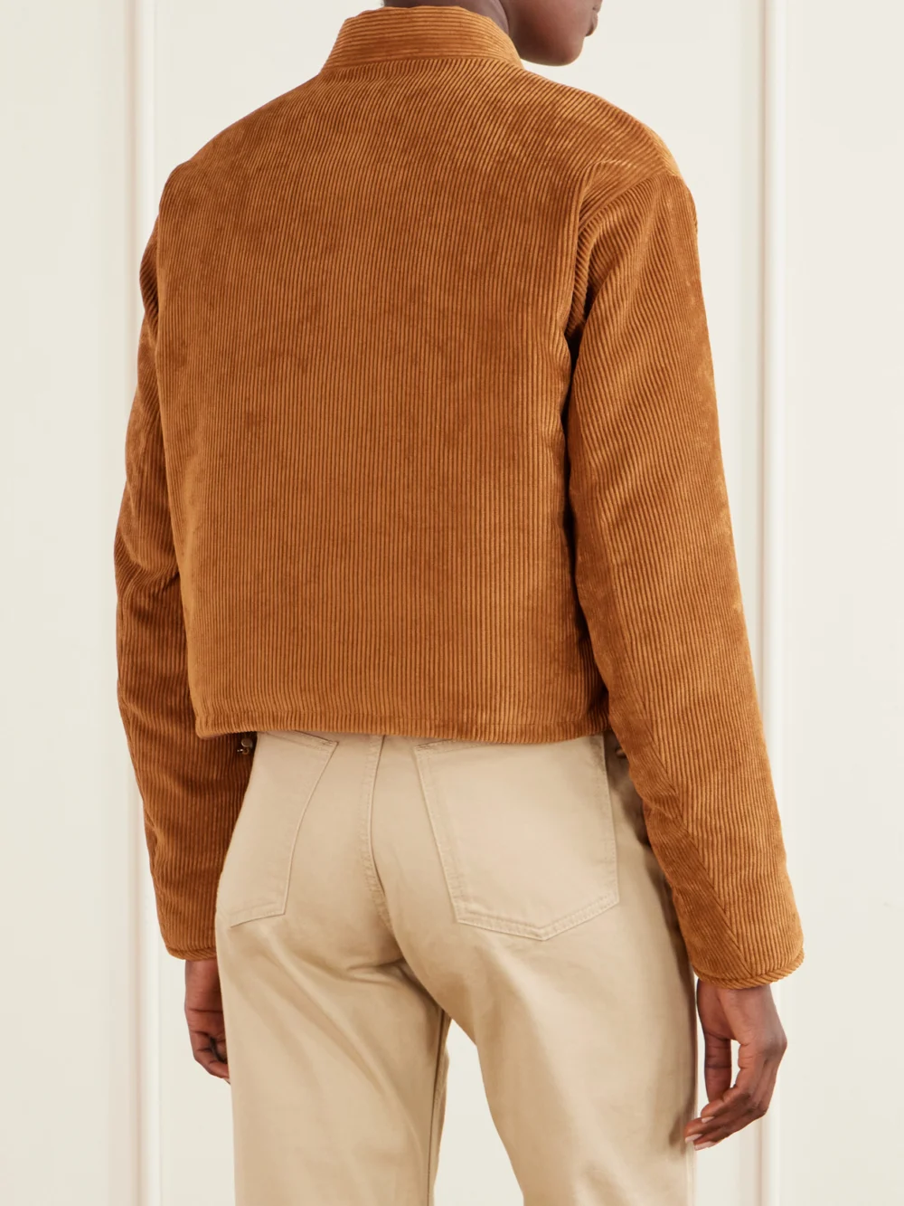 Back view of the Moncler Blageon Reversible Corduroy Bomber Jacket