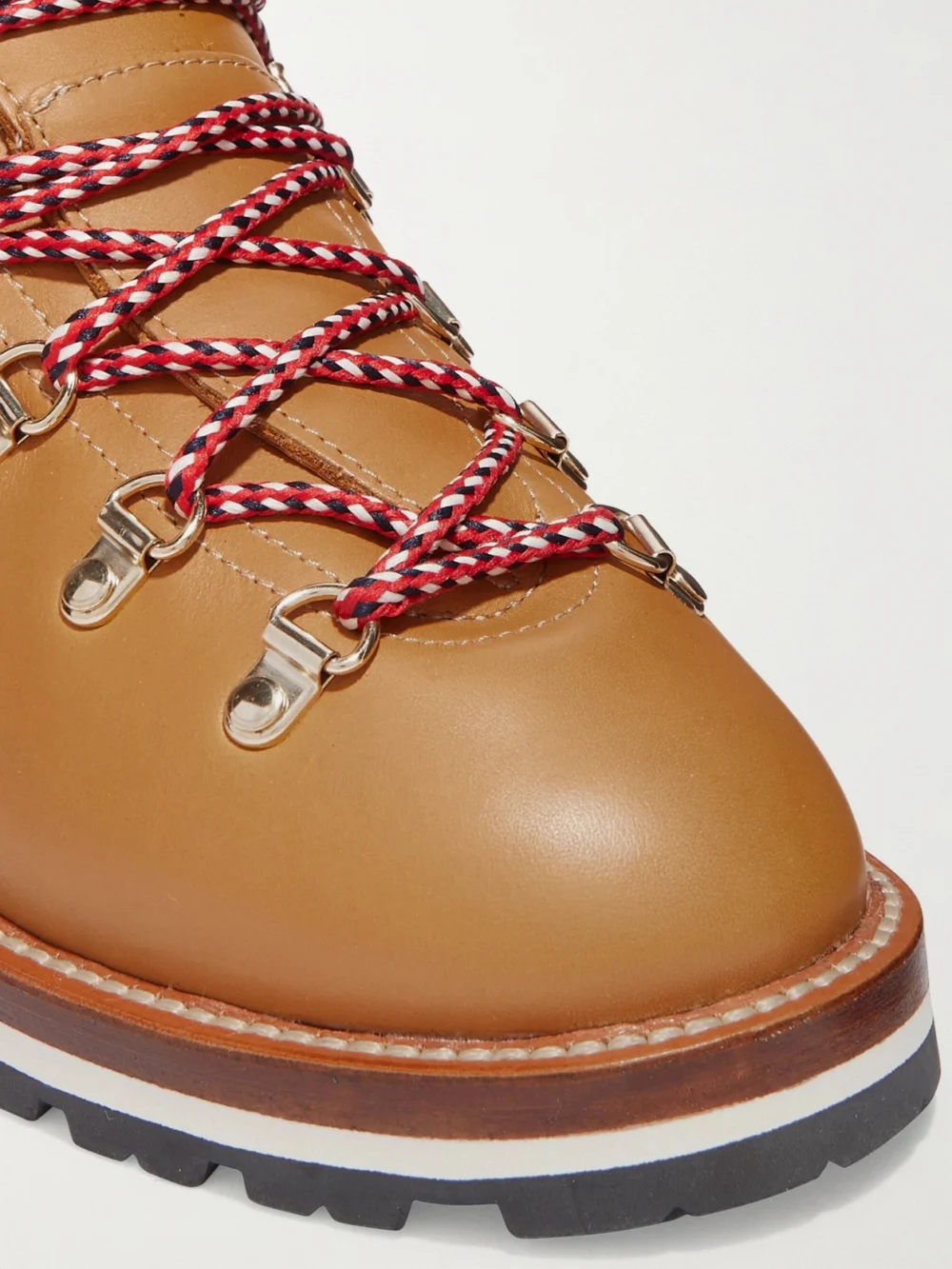 Close-up detail of the Moncler Blanche Shearling-lined Leather Ankle Boots