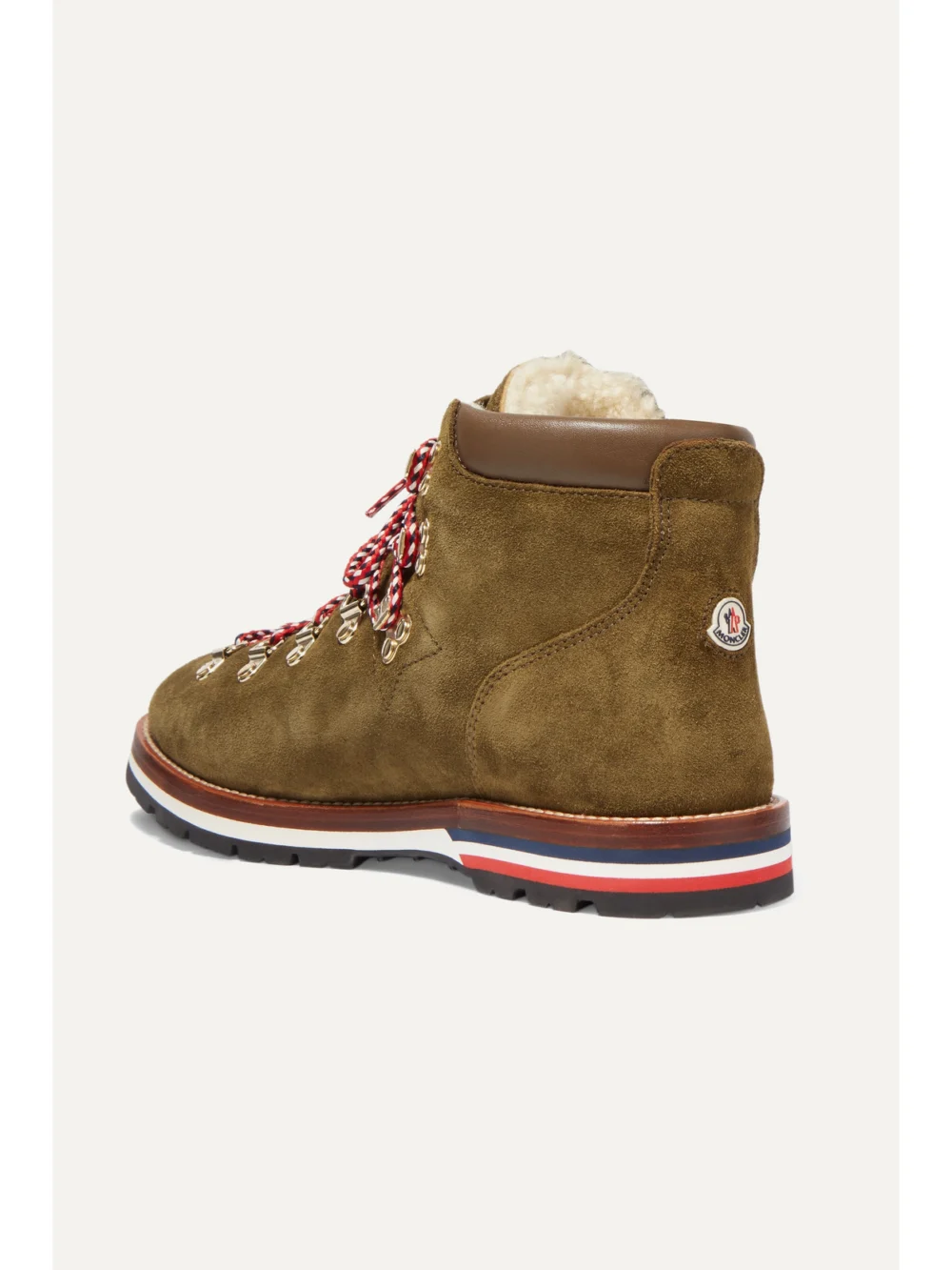 Back view of the Moncler Blanche Shearling-lined Suede Ankle Boots