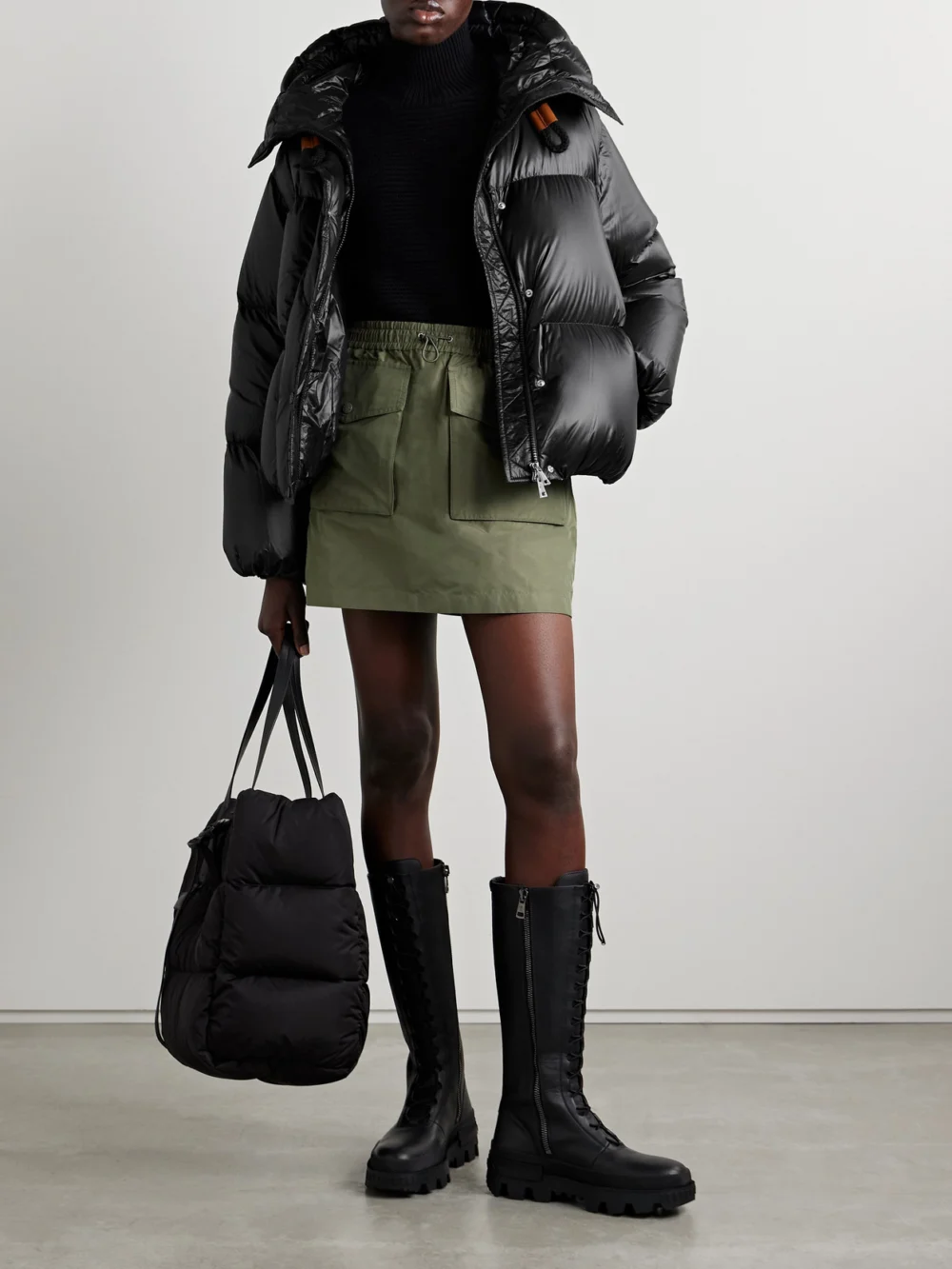 Moncler Borey Hooded Padded Quilted Shell Down Jacket, worn by a model