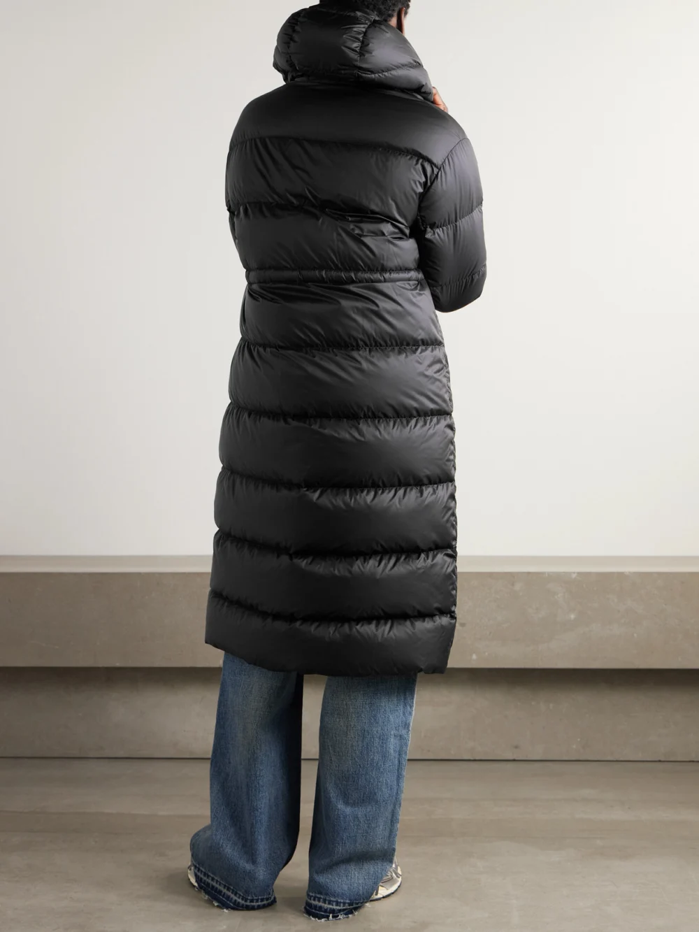 Back view of the Moncler Boulogne Reversible Hooded Quilted Down Coat