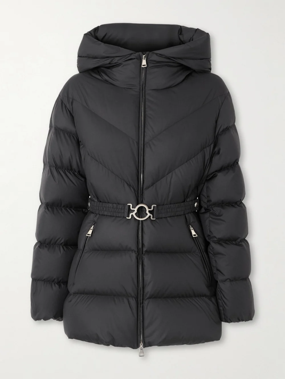 Moncler Brosse Belted Hooded Appliquéd Quilted Shell Down Jacket in black