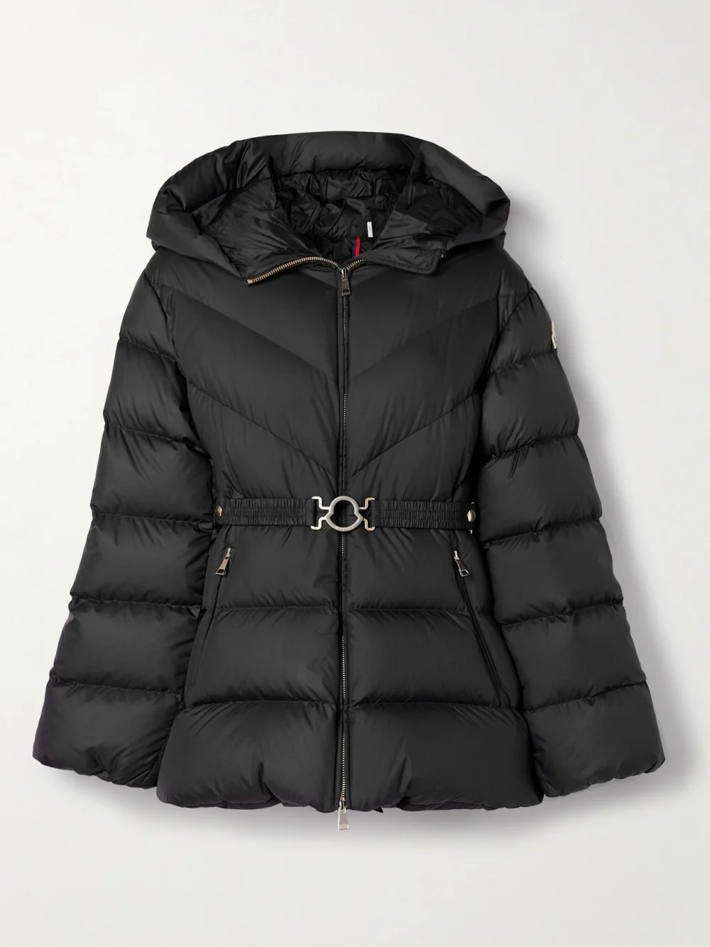 Moncler Brosse Belted Hooded Appliquéd Quilted Shell Down Jacket in black