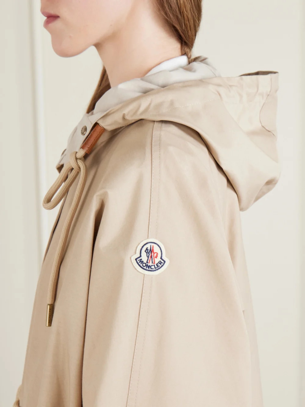 Close-up detail of the Moncler Brunnera Hooded Cotton-blend Jacket