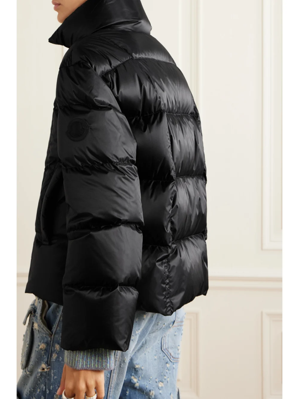 Back view of the Moncler Byrone Appliquéd Quilted Shell Down Jacket
