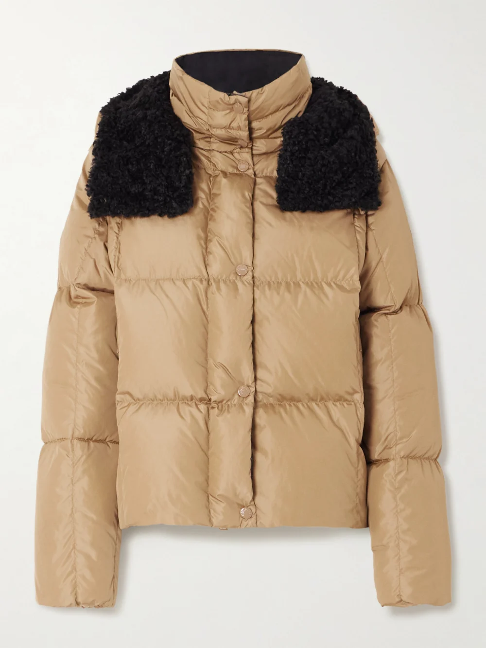 Moncler Castelnou Appliquéd Hooded Fleece-trimmed Shell Down Jacket in camel