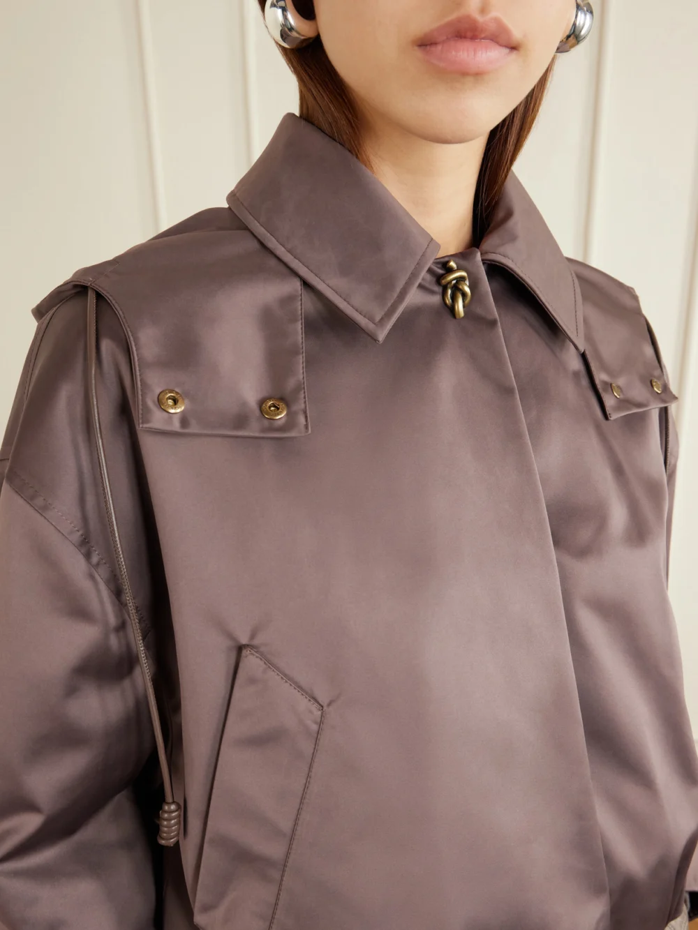 Close-up detail of the Moncler Chevreuil Duchesse-satin Jacket