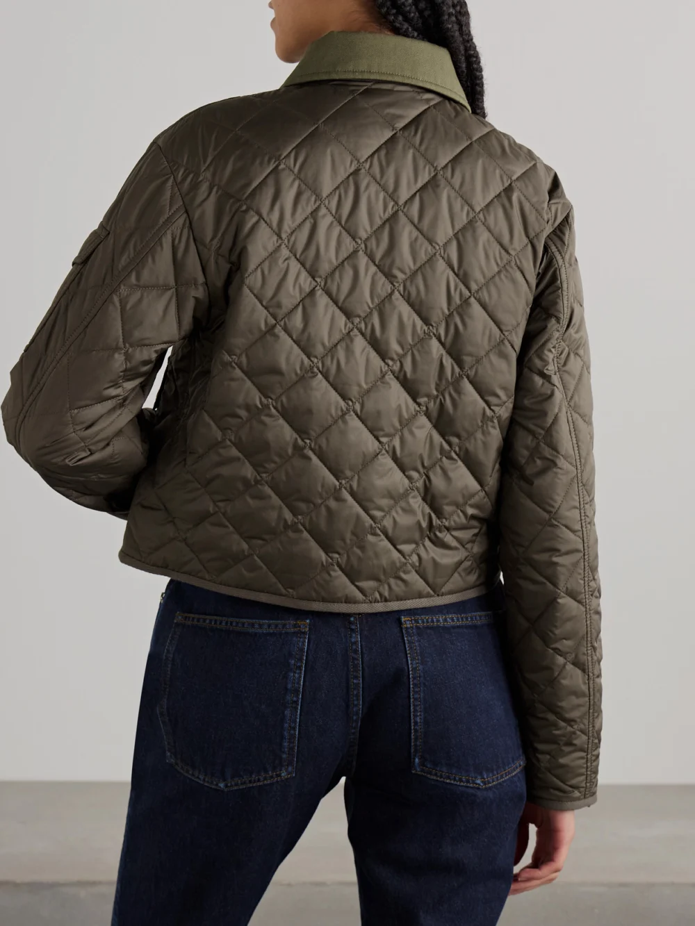 Back view of the Moncler Chitre Cropped Cotton-canvas Trimmed Padded Quilted Shell Jacket