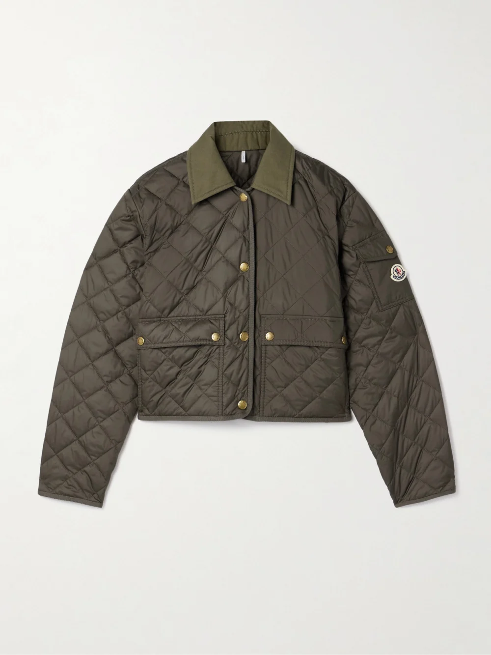 Moncler Chitre Cropped Cotton-canvas Trimmed Padded Quilted Shell Jacket in dark green