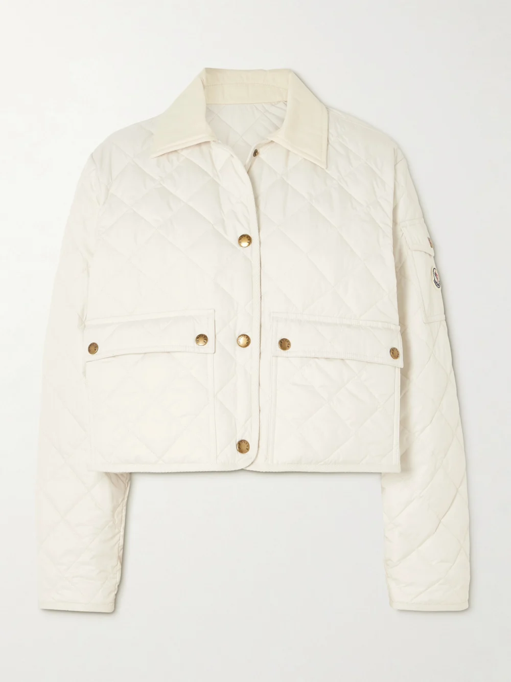 Moncler Chitre Cropped Cotton-canvas Trimmed Padded Quilted Shell Jacket in off-white