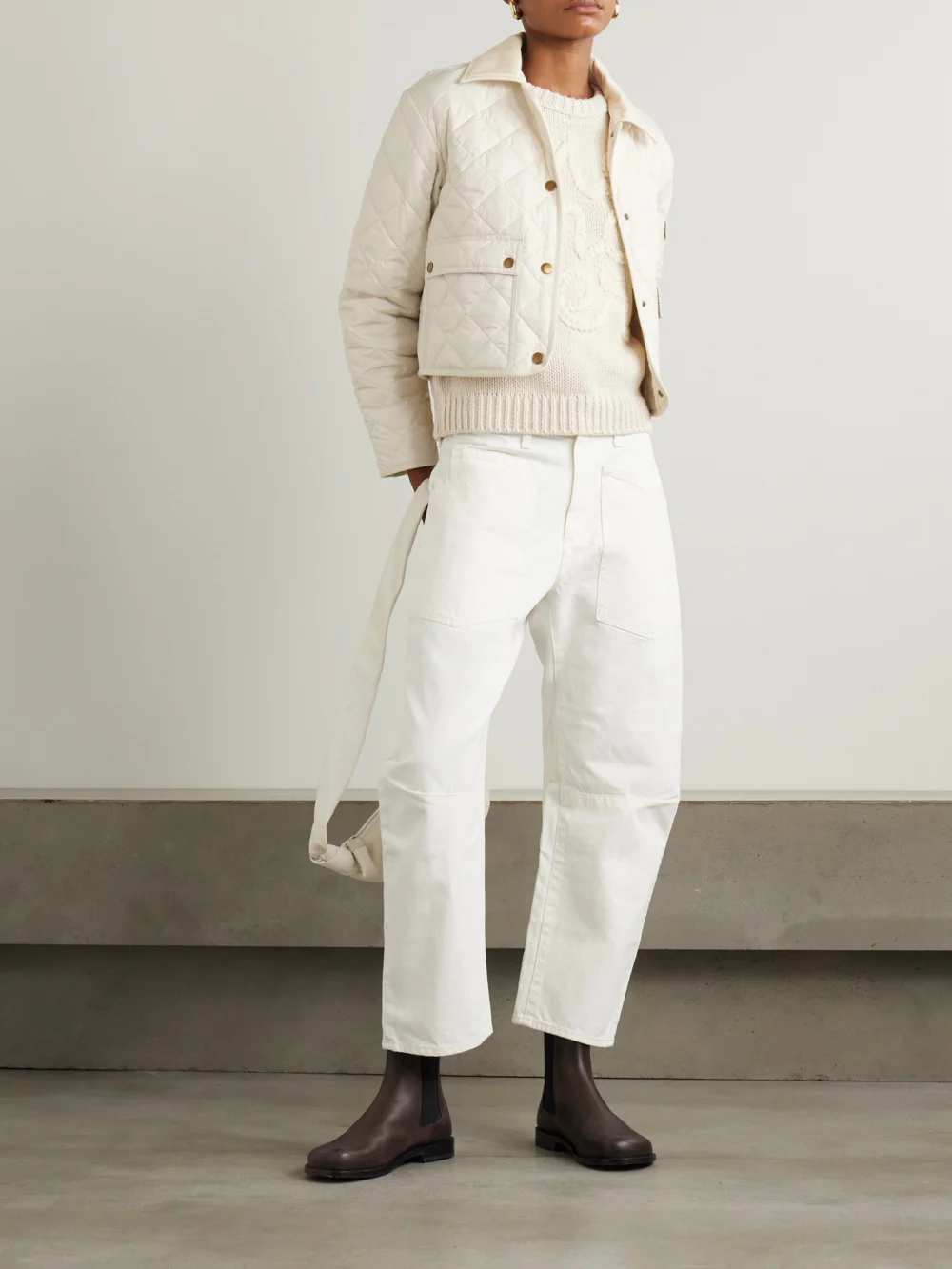 Moncler Chitre Cropped Cotton-canvas Trimmed Padded Quilted Shell Jacket, worn by a model