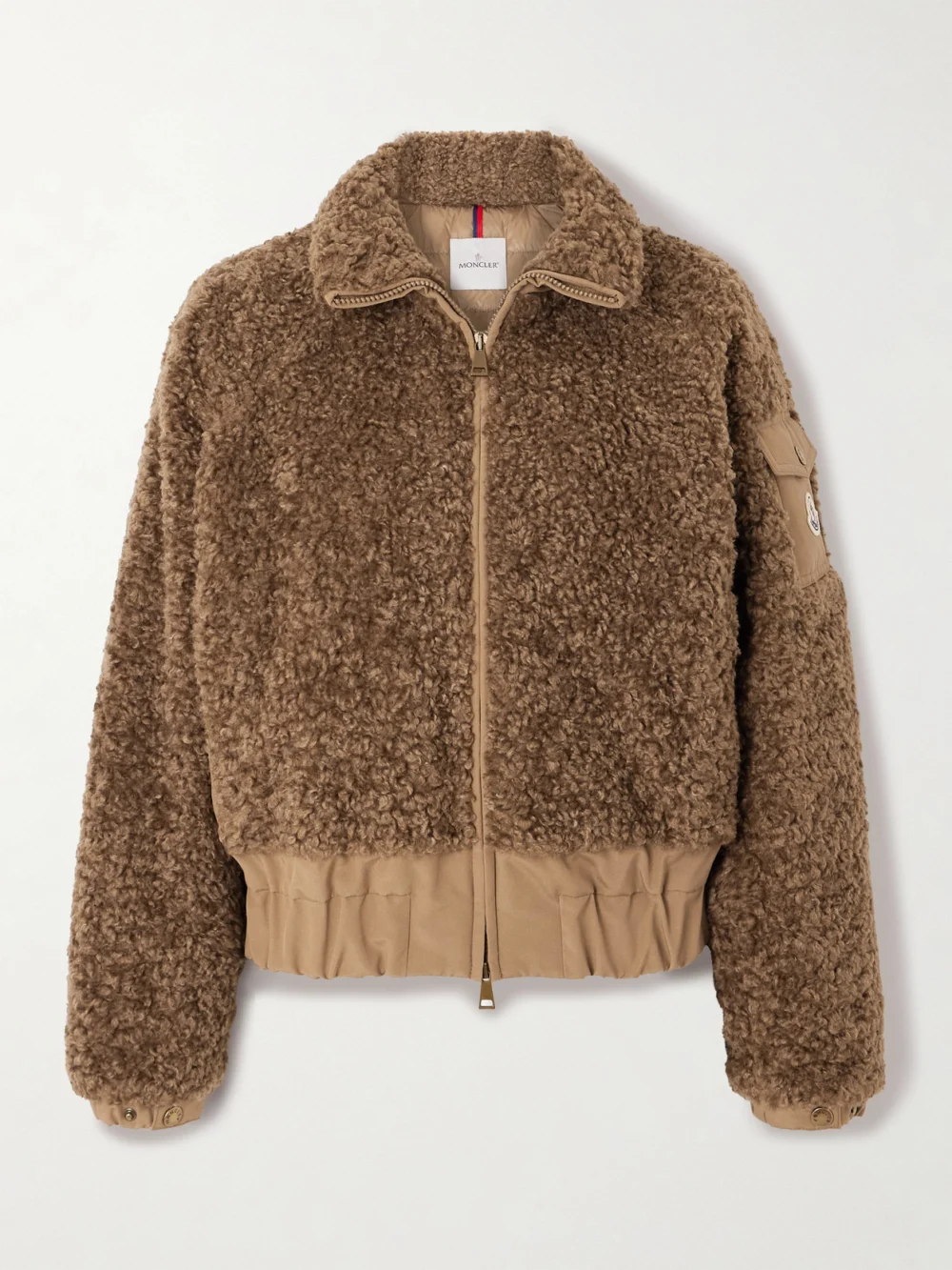 Moncler Coligny Shell-trimmed Fleece Down Jacket in brown