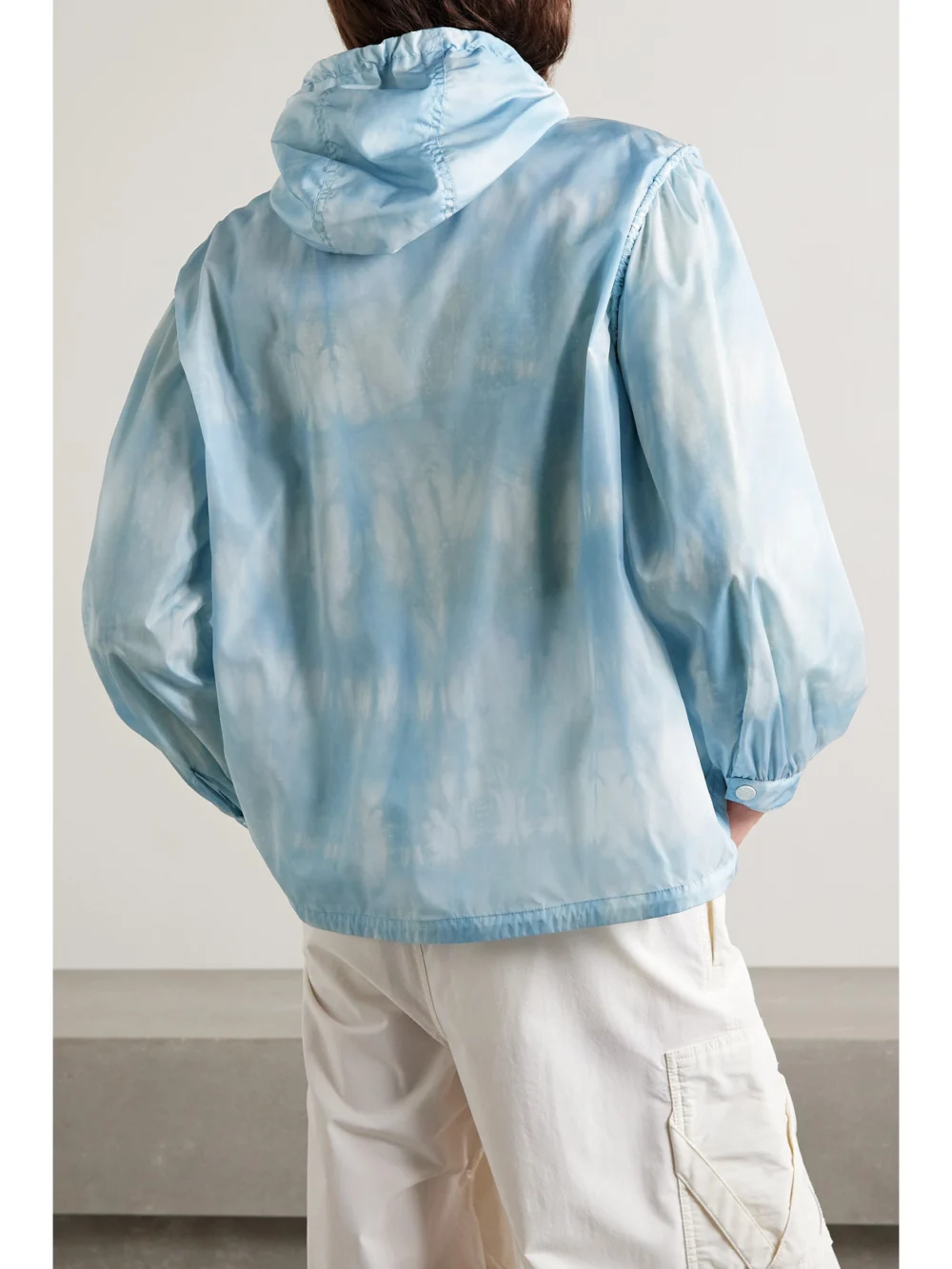Back view of the Moncler Corseulles Hooded Printed Shell Jacket