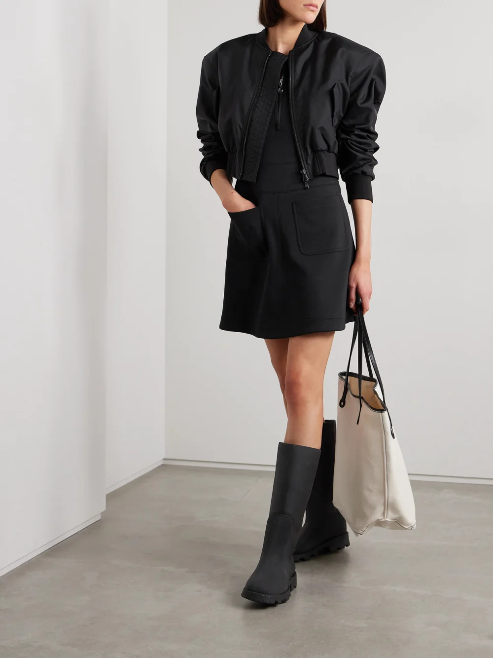 Moncler Cotton-blend Jersey Mini Dress, worn by a model