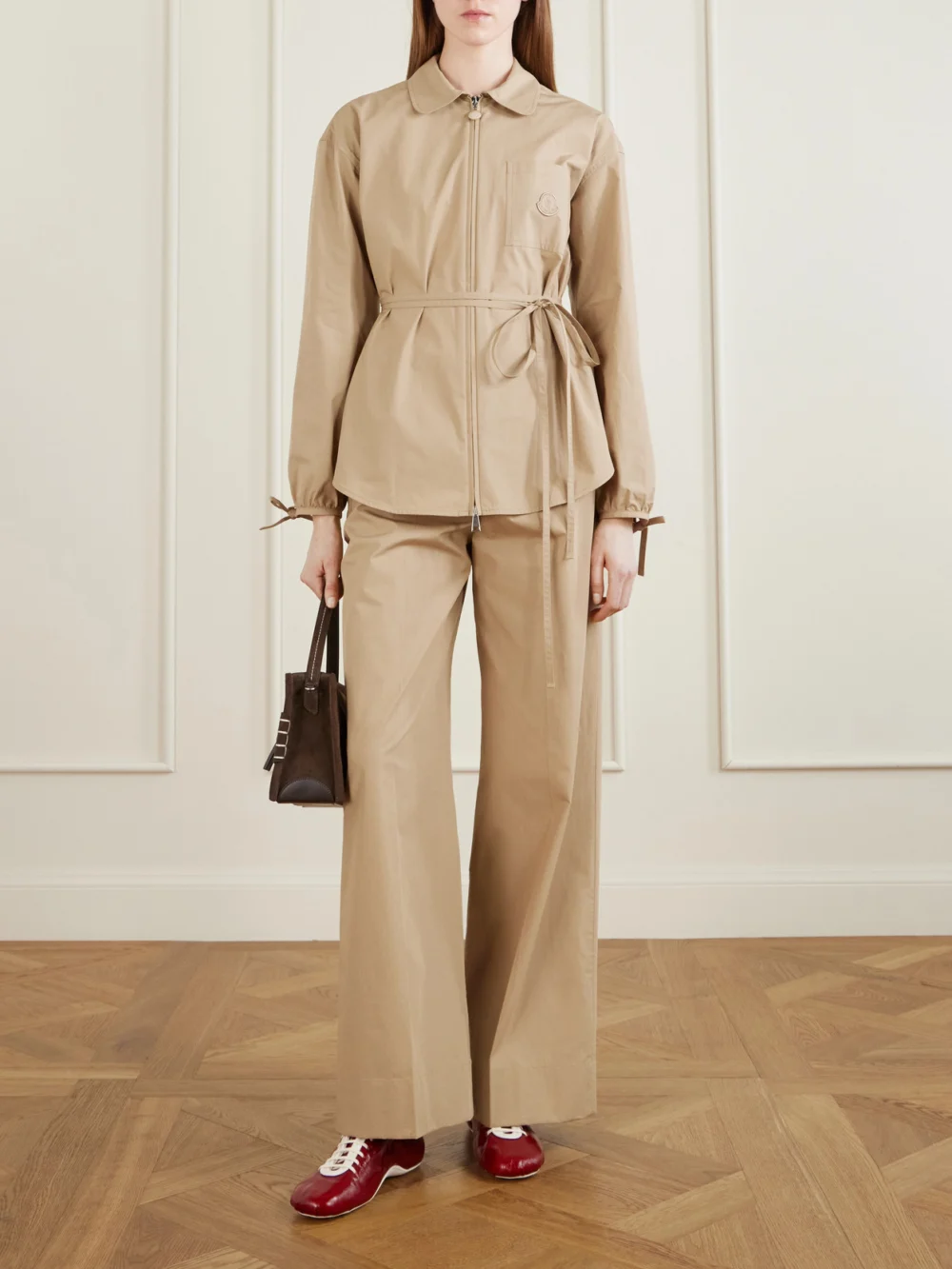 Moncler Cotton-poplin Wide-leg Pants, worn by a model