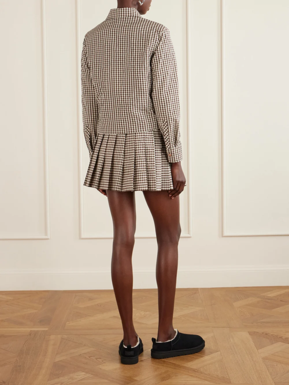 Back view of the Moncler Cropped Appliquéd Gingham Cotton-blend Shirt