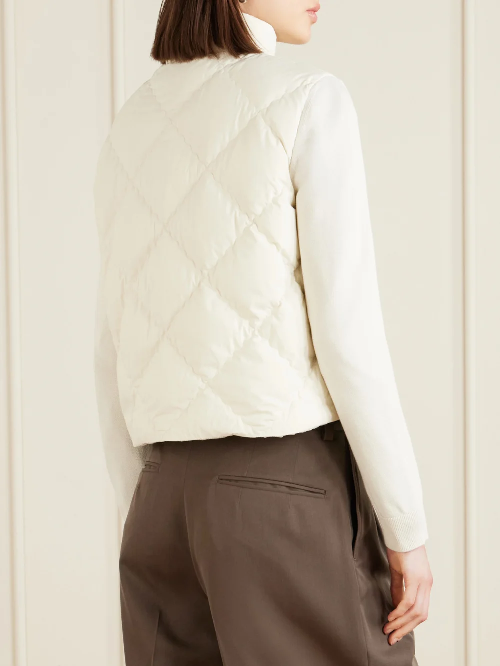 Back view of the Moncler Cropped Knitted and Padded Quilted Shell Down Cardigan