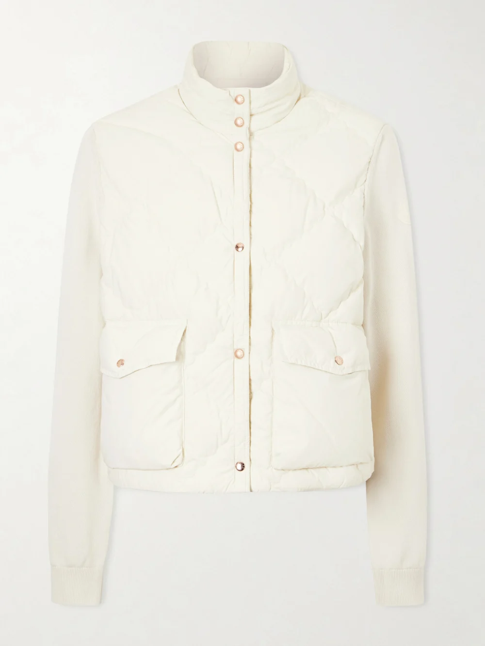 Moncler Cropped Knitted and Padded Quilted Shell Down Cardigan in white