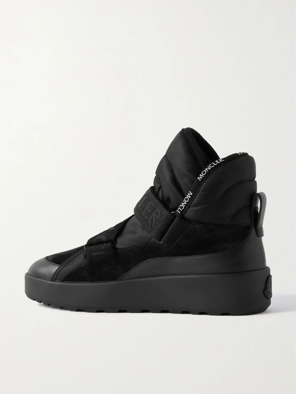 Back view of the Moncler Cross Promyx Suede-trimmed Quilted Shell and Leather High-top Sneakers