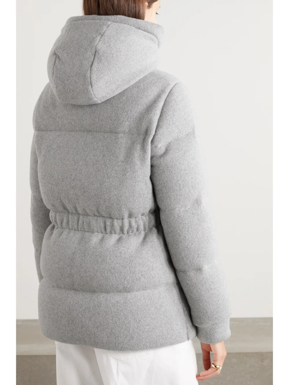 Back view of the Moncler Daval Hooded Quilted Cashmere-blend Down Jacket