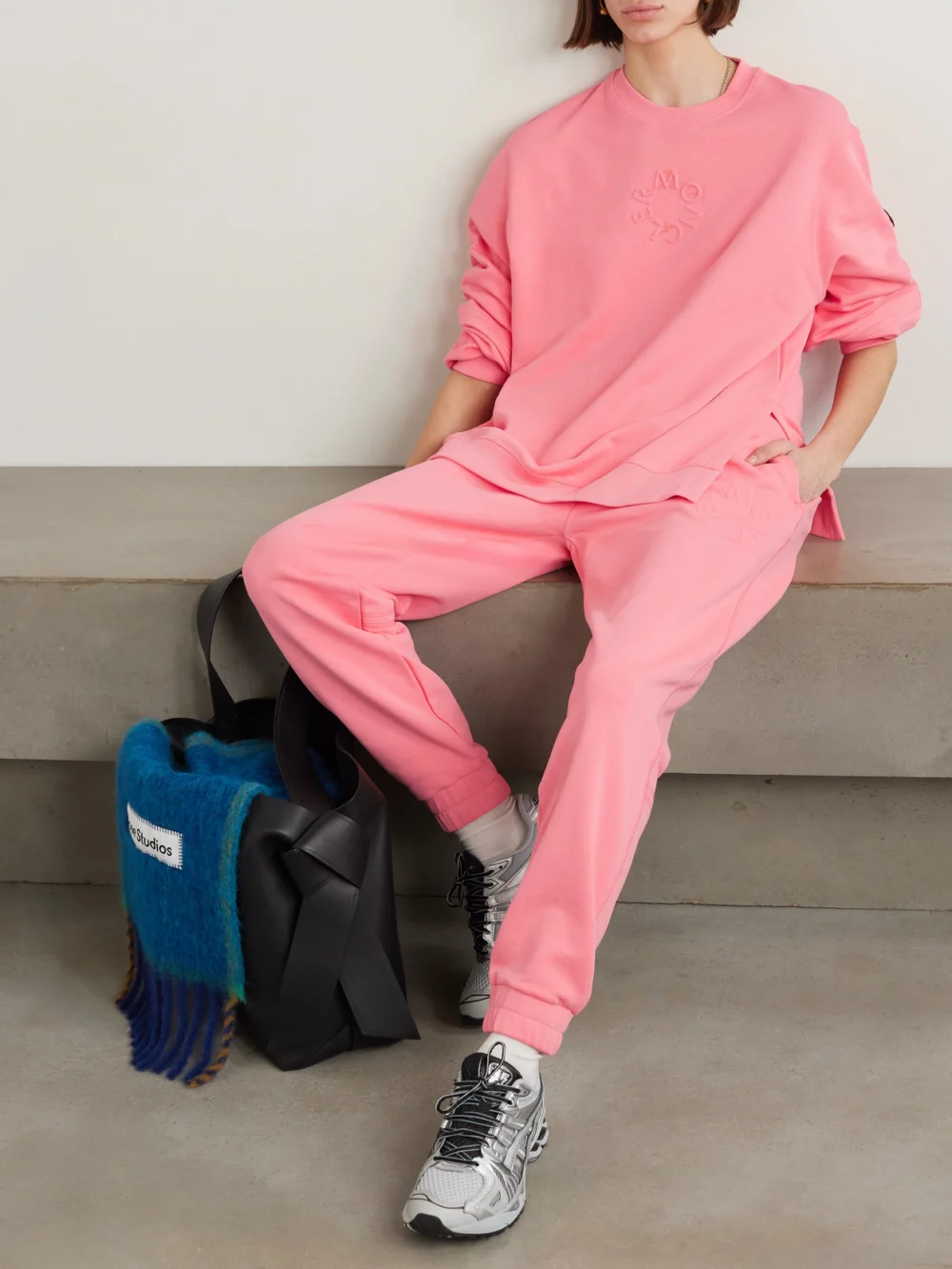 Moncler Debossed Cotton-jersey Sweatshirt, worn by a model