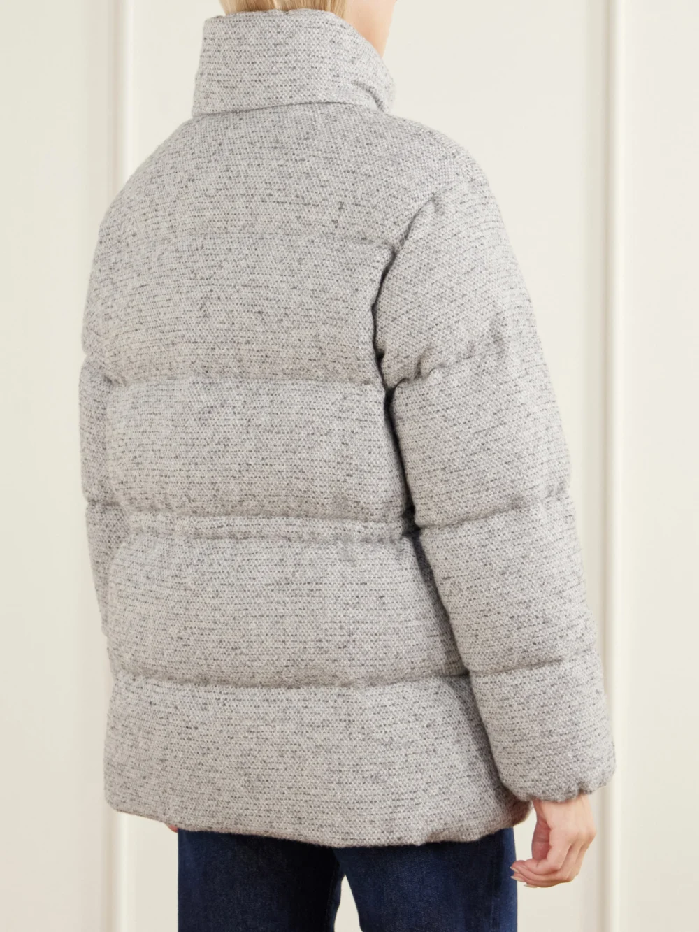 Back view of the Moncler Diaphanes Wool-blend Quilted Down Jacket